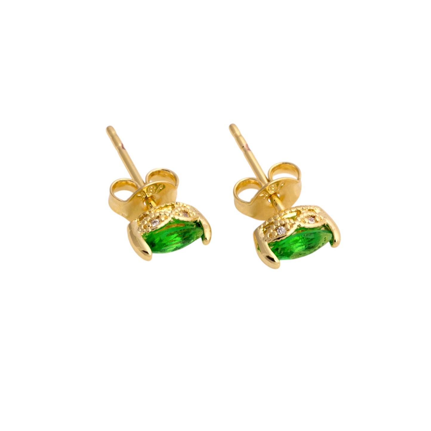 CZ Vintage Marquise Emerald Green Stud 18K Gold Filled Earrings