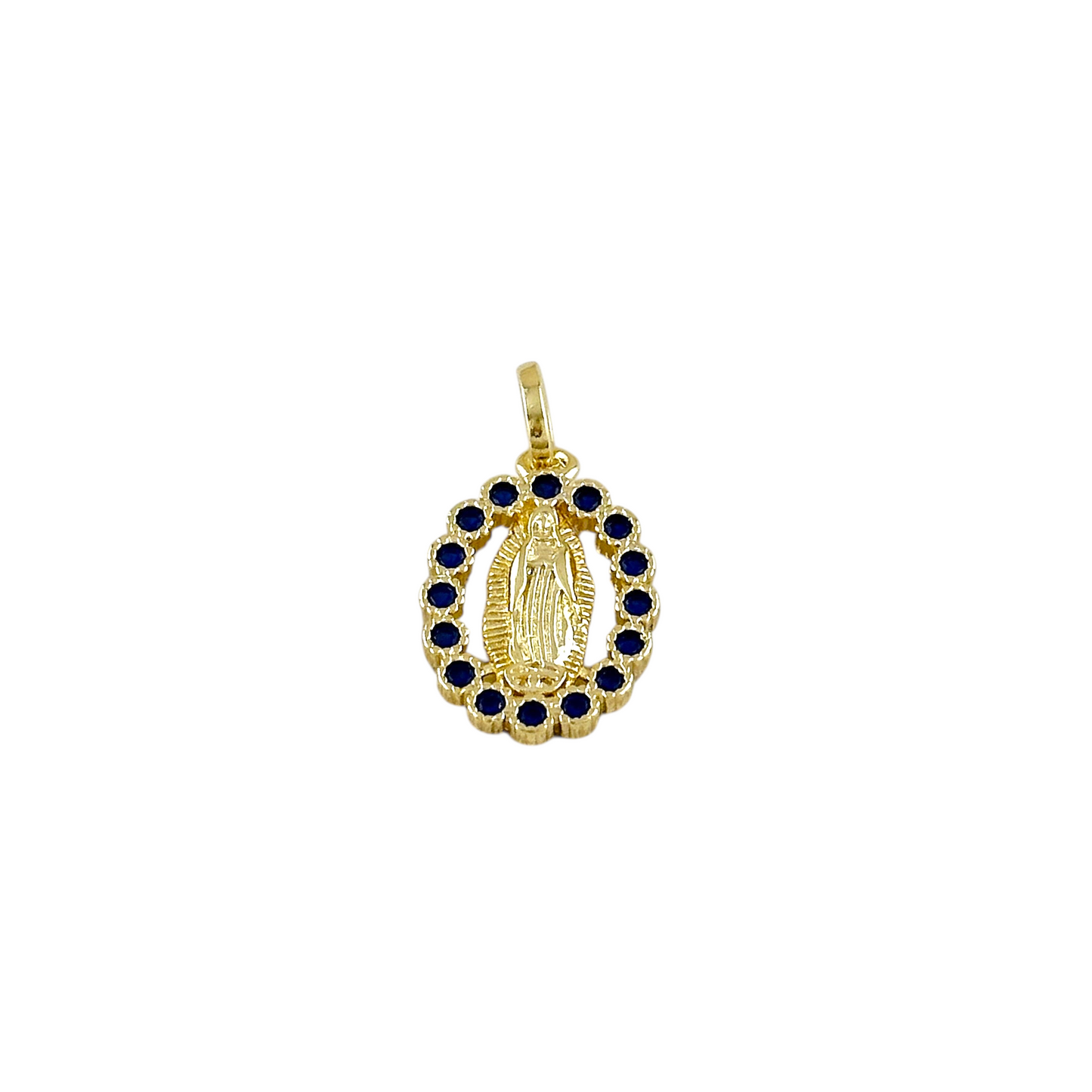 20mm Sapphire CZ Lady of Guadalupe 18k Gold Filled Pendant