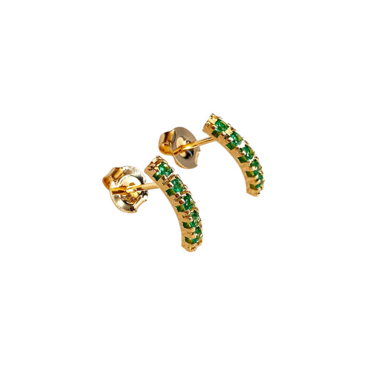 12mm Curved Bar Emerald Green Crystal Stud 18k Gold Filled Earrings