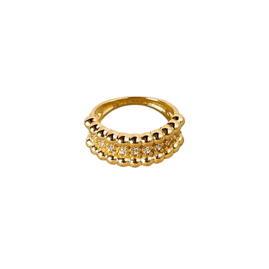 Triple Row Beaded CZ 18K Gold Filled Ring