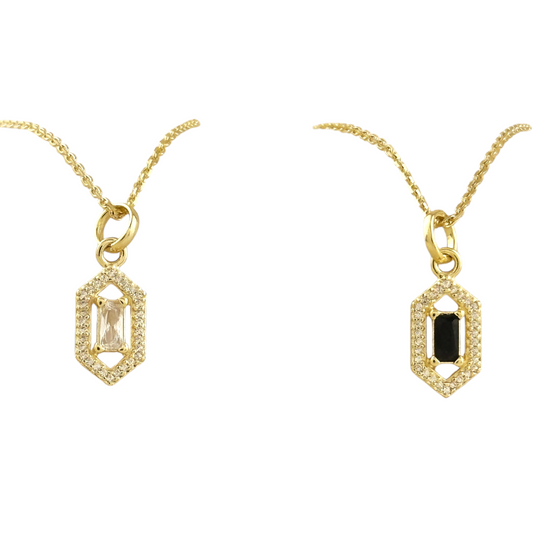 Baguette CZ Hexagon Halo Pendant 18k Gold Filled Necklace