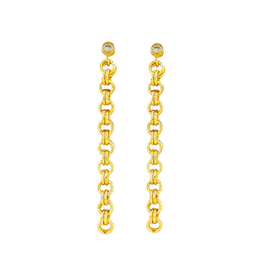 51mm CZ Double Link Rolo Chain Drop 18k Gold Filled Earrings