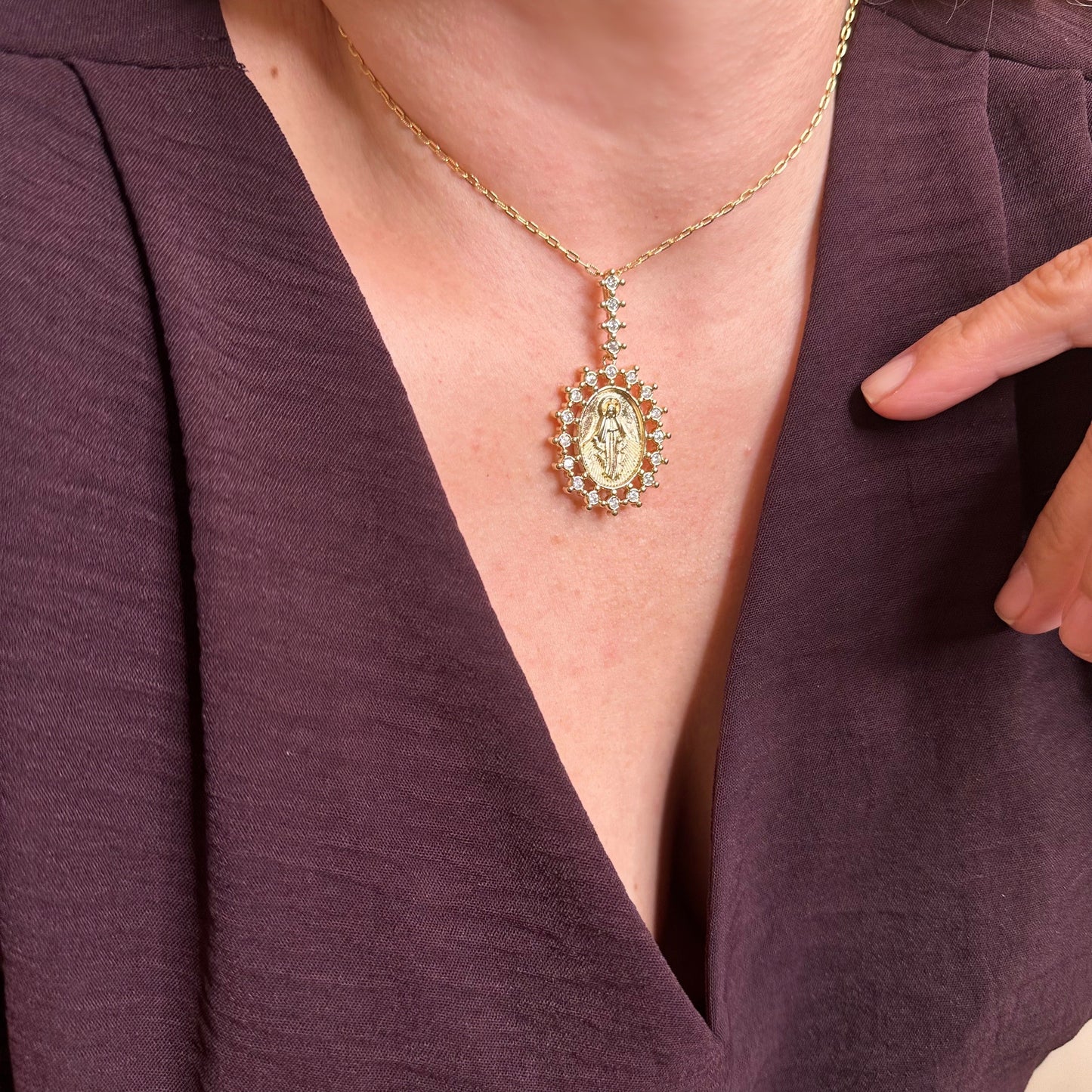 44mm Victorian Lady of Grace Double Sided Medal 18k Gold Filled Pendant