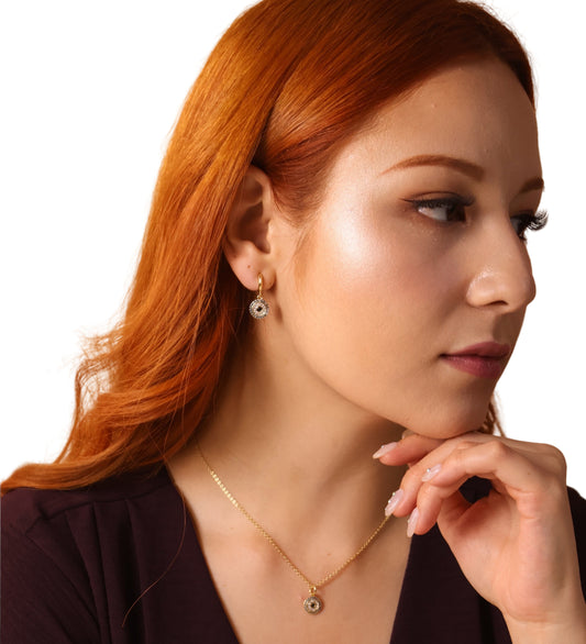 20mm Concentric CZ Charm Huggie Hoop 18k Gold Filled Dangling Earrings