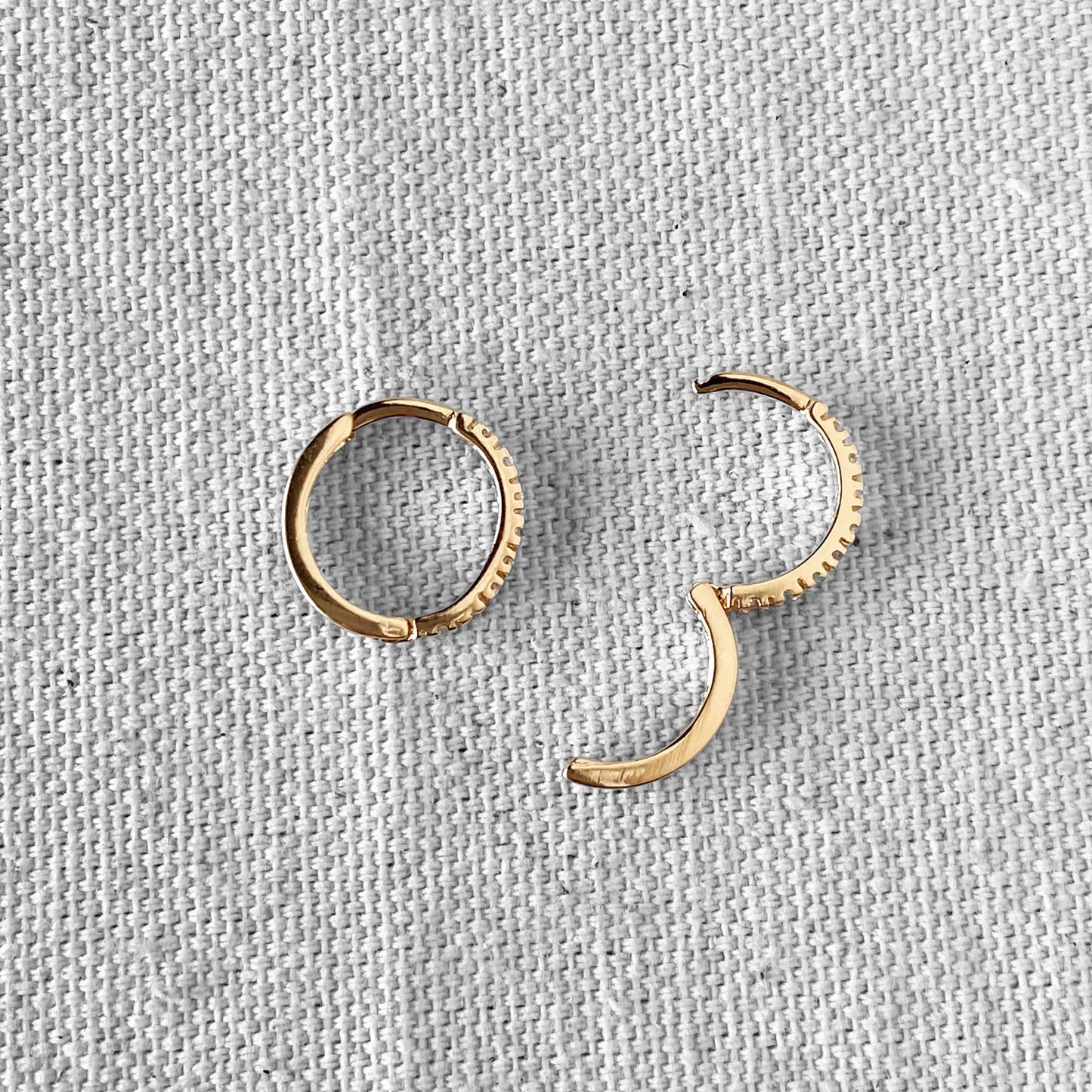 15mm CZ Slim Huggie Hoop 18k Gold Filled Earrings