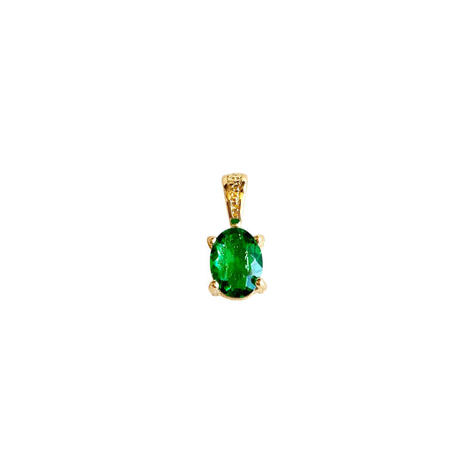 7mm Emerald Green CZ Oval 18k Gold Filled Pendant