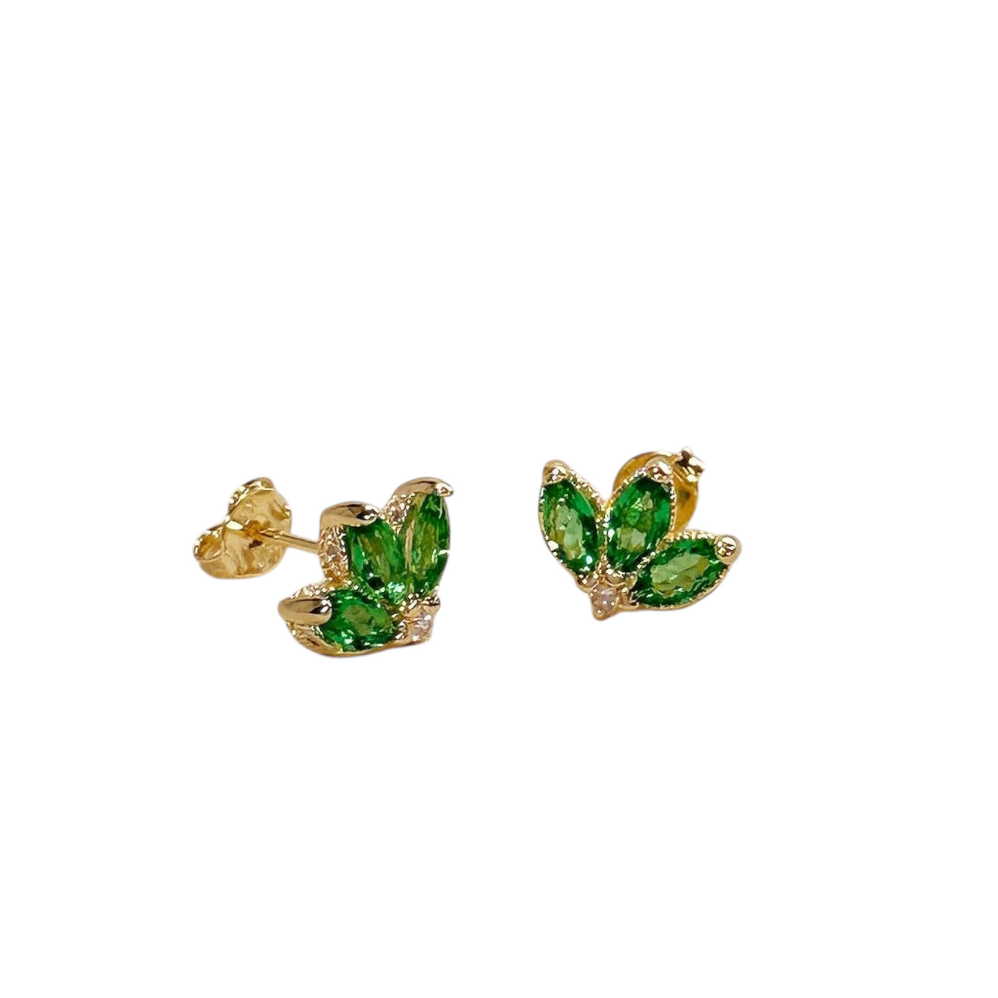 11.5mm  Emerald CZ Vintage Lotus Flower Stud 18K Gold Filled  Earrings