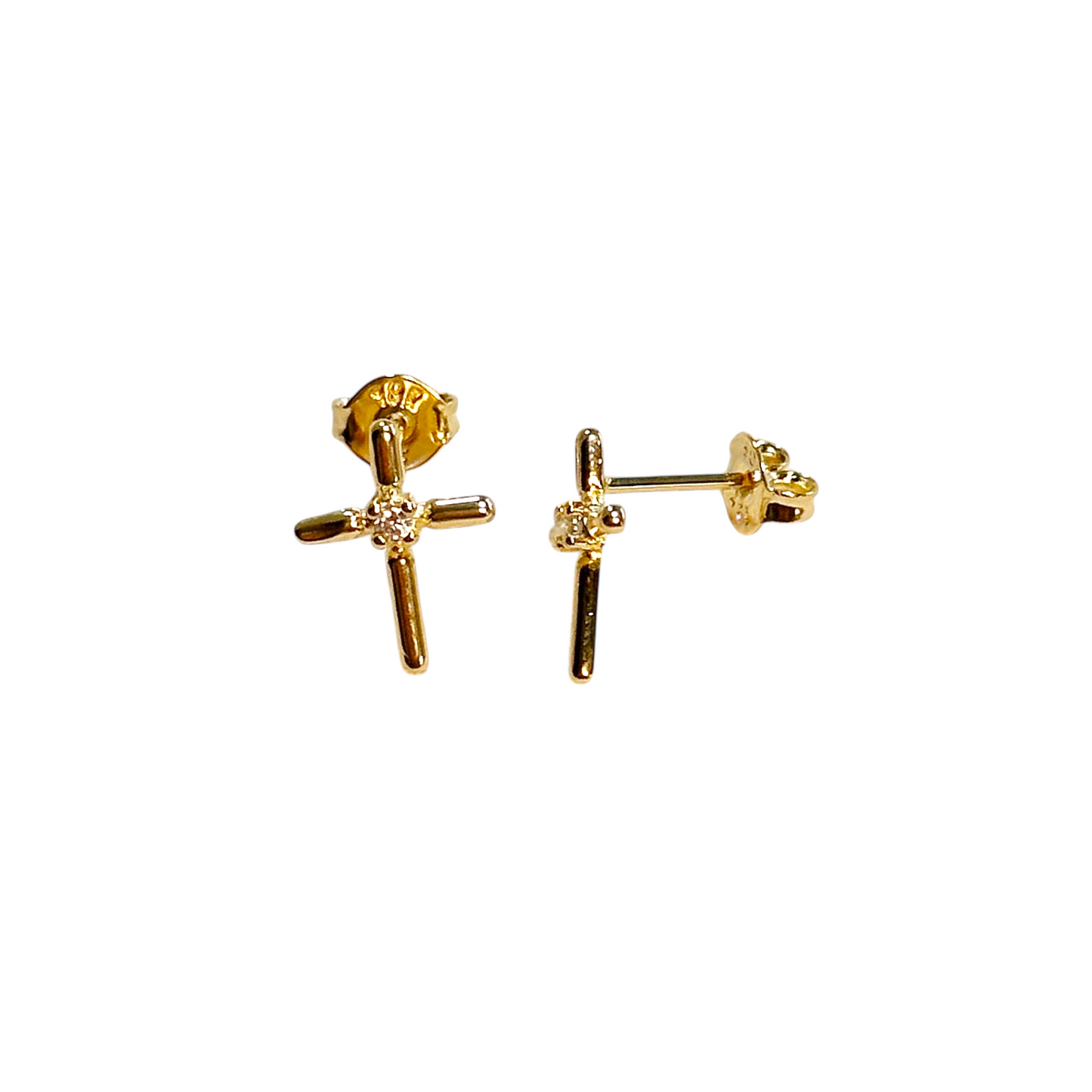 11mm Cross Stud 18K Gold Filled Earrings