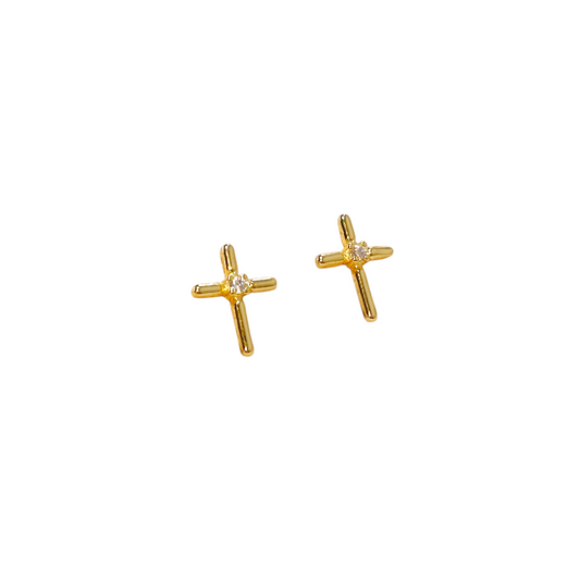 11mm Cross Stud 18K Gold Filled Earrings