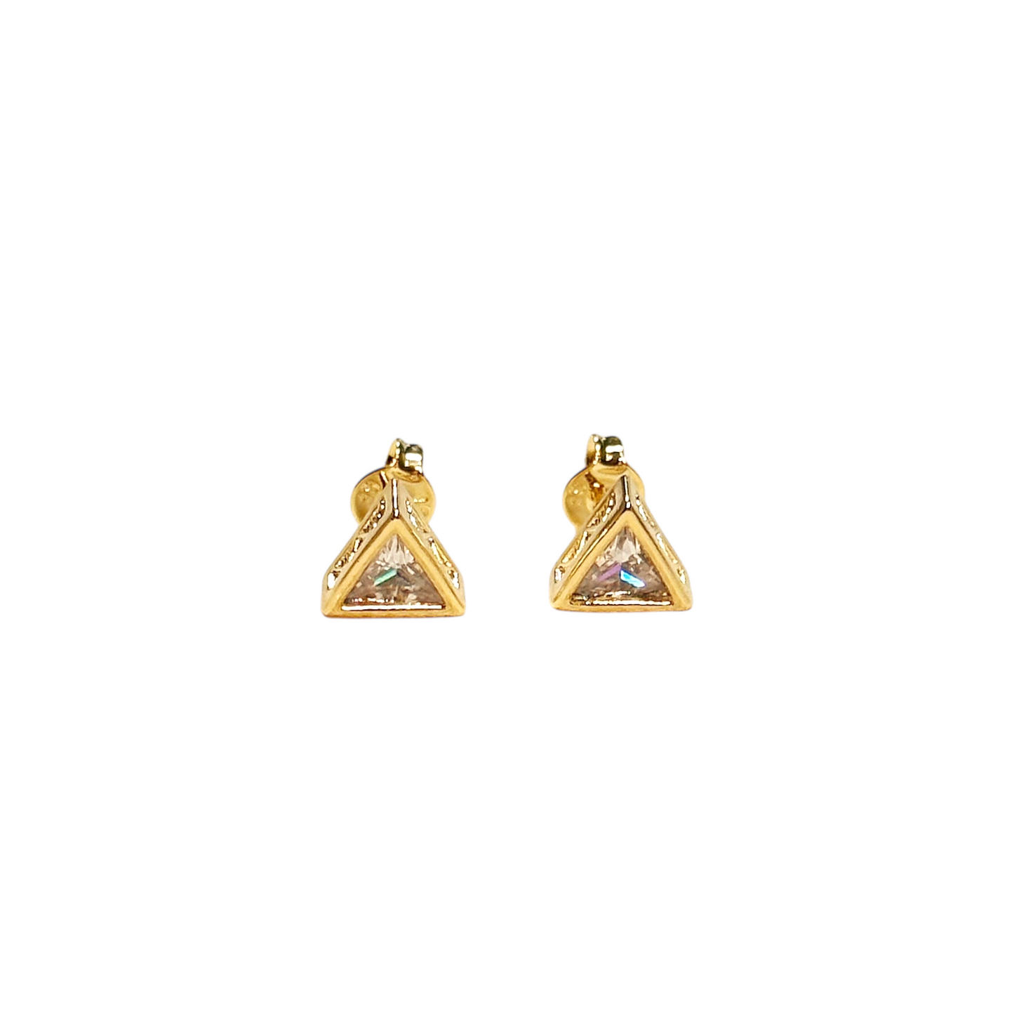 9mm Triangle CZ Frame Stud 18K Gold Filled Earrings