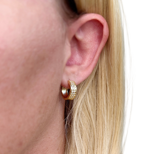 CZ Wide Pavé Huggie Hoop  18K Gold Filled Earrings