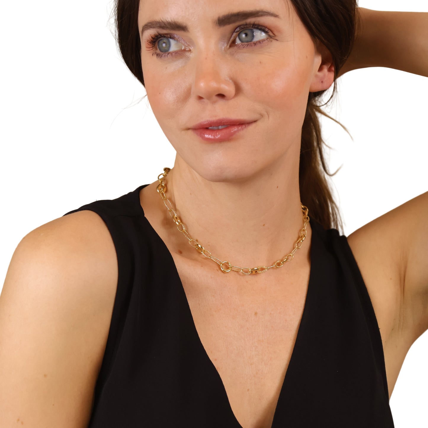 Mariner Oval Mix Link Chain With Snap Clasp 18k Gold Filled Necklace