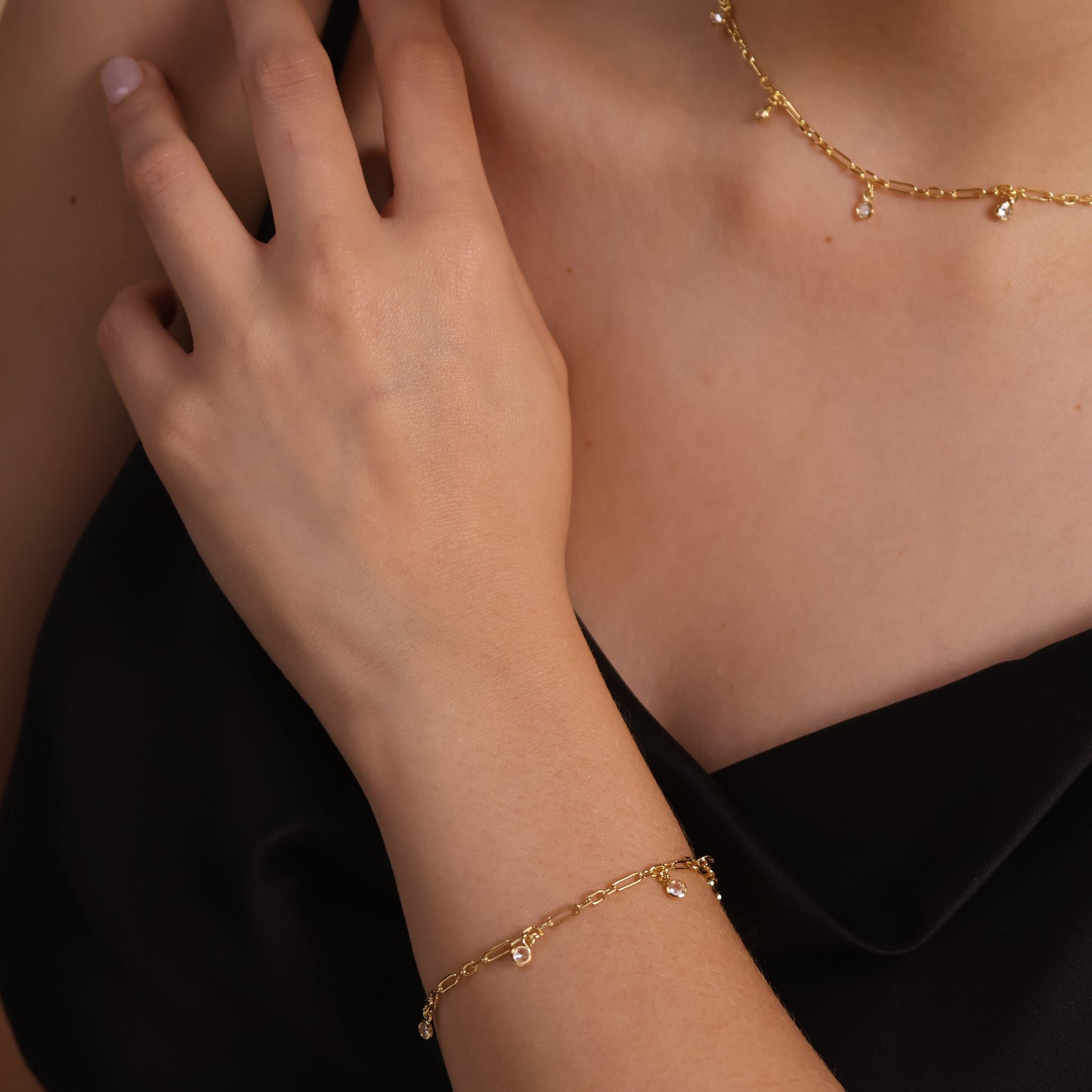 CZ Charms Paperclip Chain 18k Gold Filled Bracelet