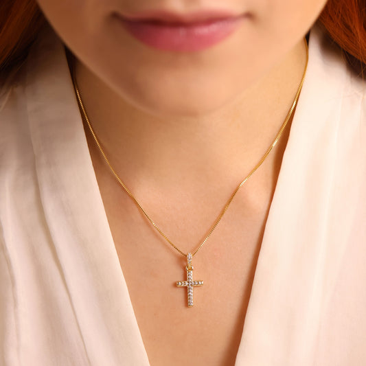 25mm CZ Stones Cross 18K Gold Filled Pendant