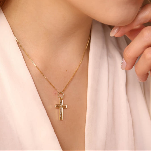 28mm Textured Cross 18k Gold Filled Pendant