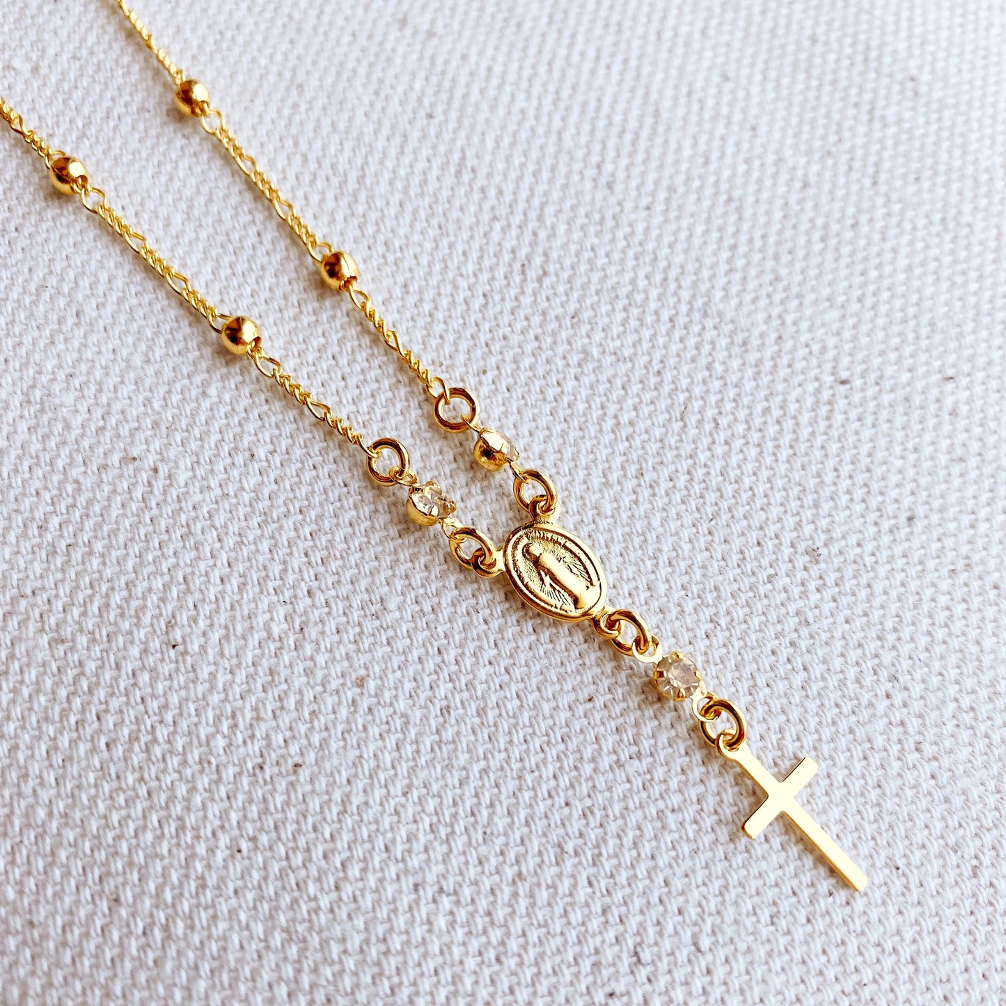 Lady of Grace Rosary Ball Link Chain 18K Gold Filled Necklace