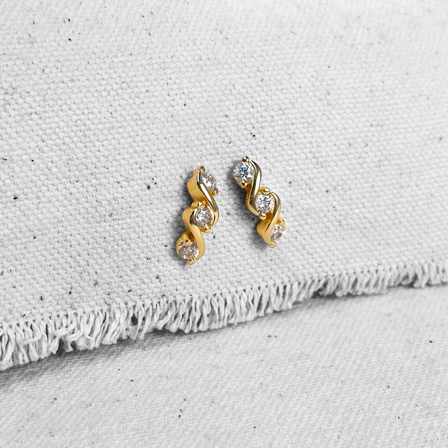 15mm Triple CZ Stud 18k Gold Filled Earrings