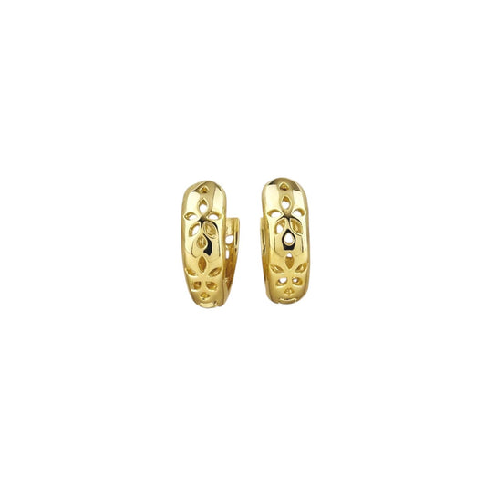 13mm Leaf Detail Huggie Hoop 18k Gold Filled Earrings