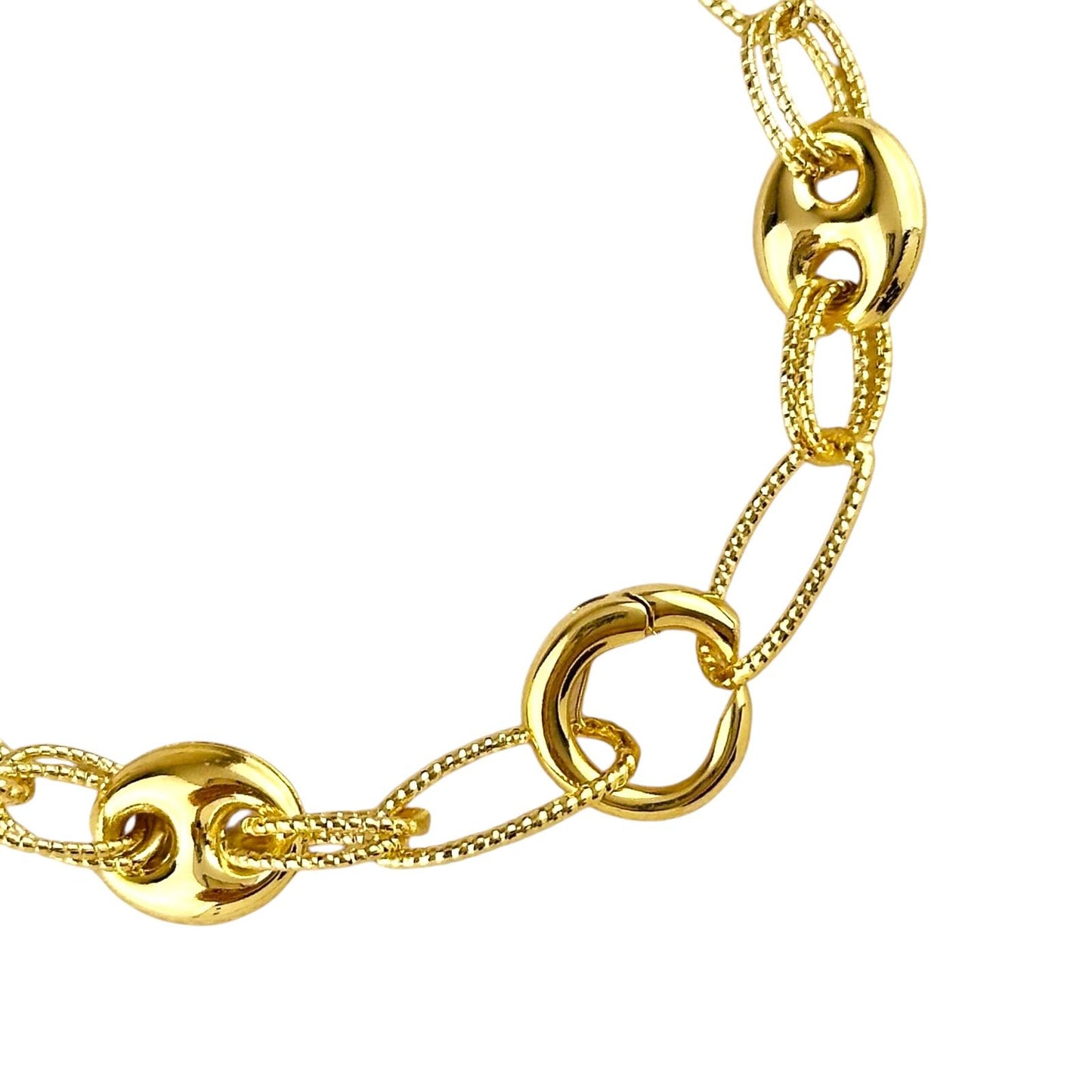 Mariner Oval Mix Link Chain With Snap Clasp 18K Gold Filled Bracelet