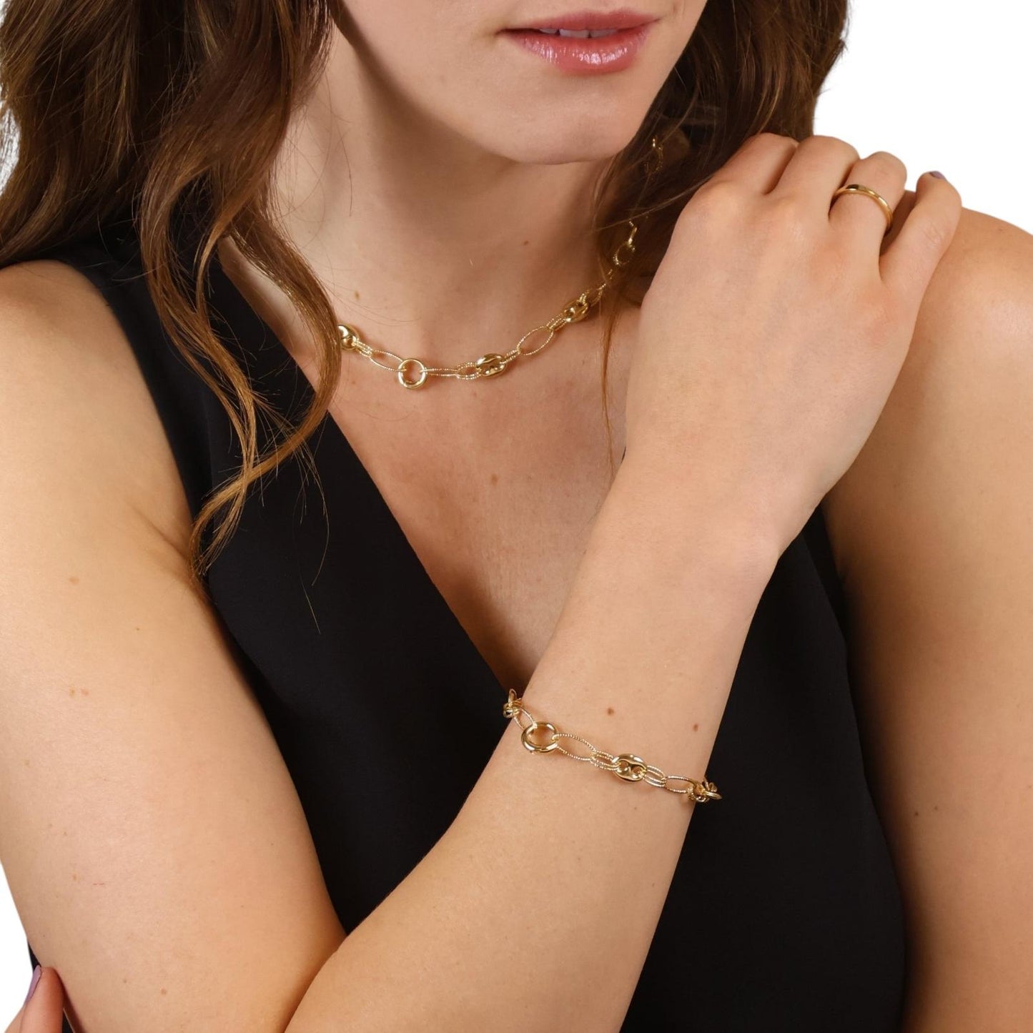 Mariner Oval Mix Link Chain With Snap Clasp 18K Gold Filled Bracelet