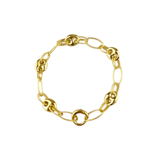 Mariner Oval Mix Link Chain With Snap Clasp 18K Gold Filled Bracelet