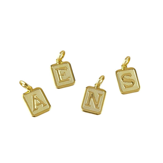 15mm Rectangular Textured Initial 18k Gold Filled Pendant