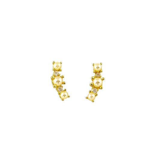 Pearl and Crystal Stud 18k Gold Filled Earrings