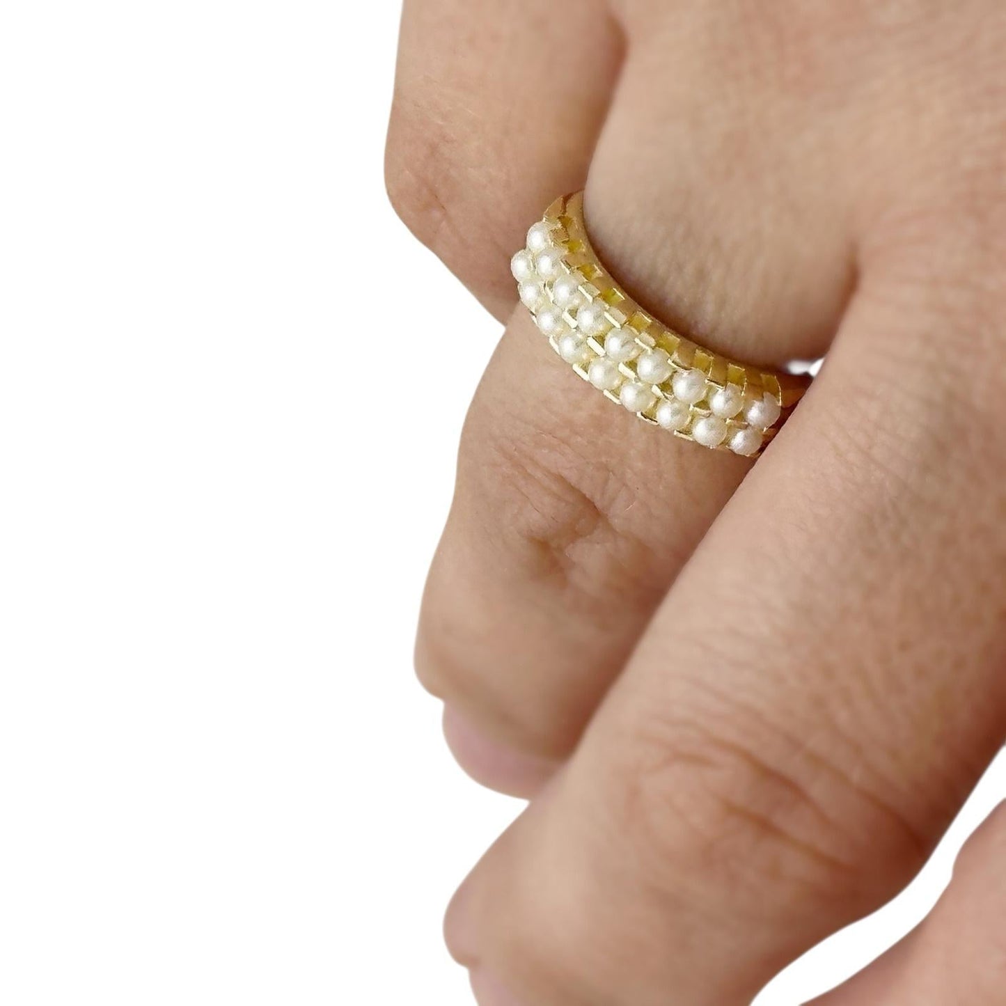Double Row of Pearls Band 18k Gold Filled Ring