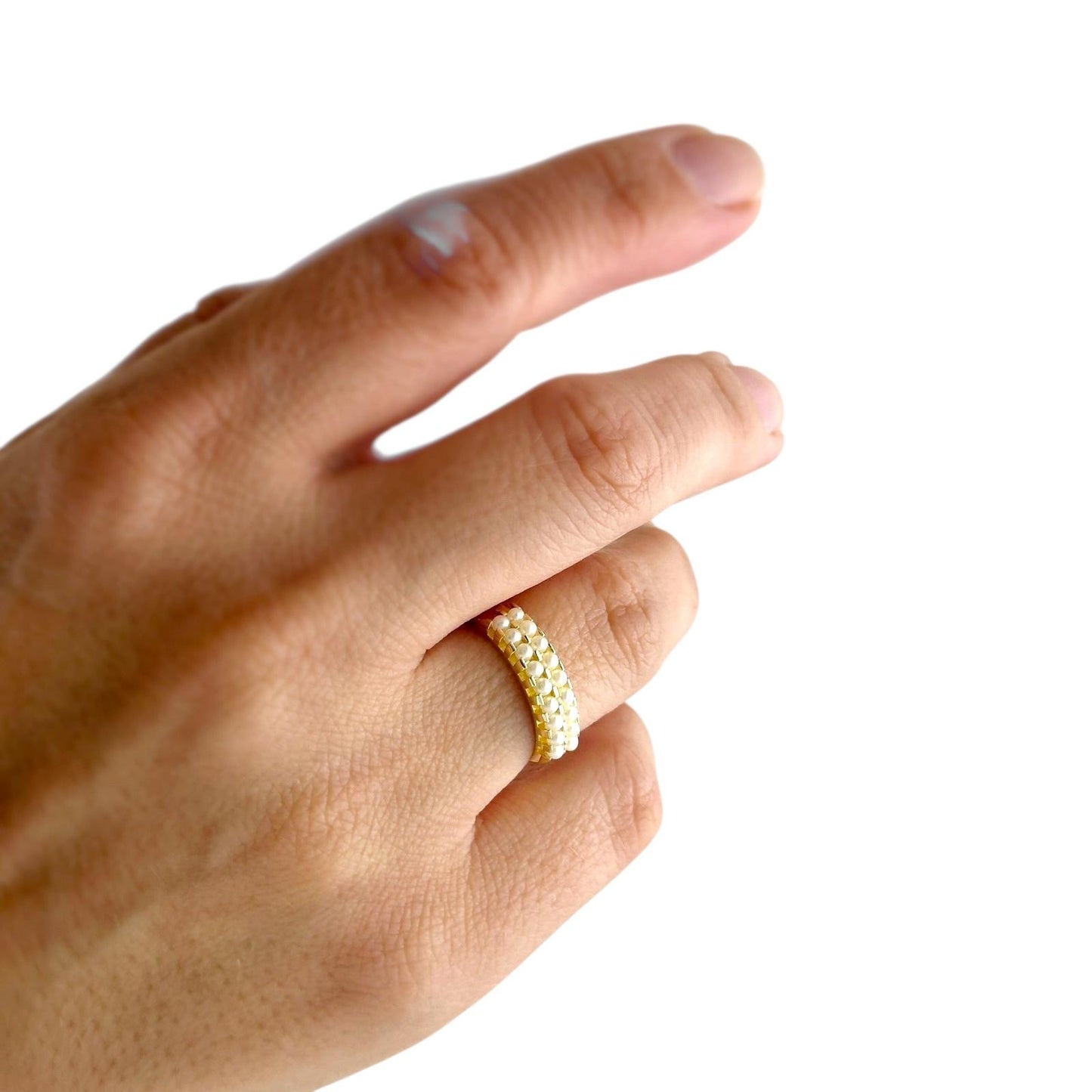 Double Row of Pearls Band 18k Gold Filled Ring