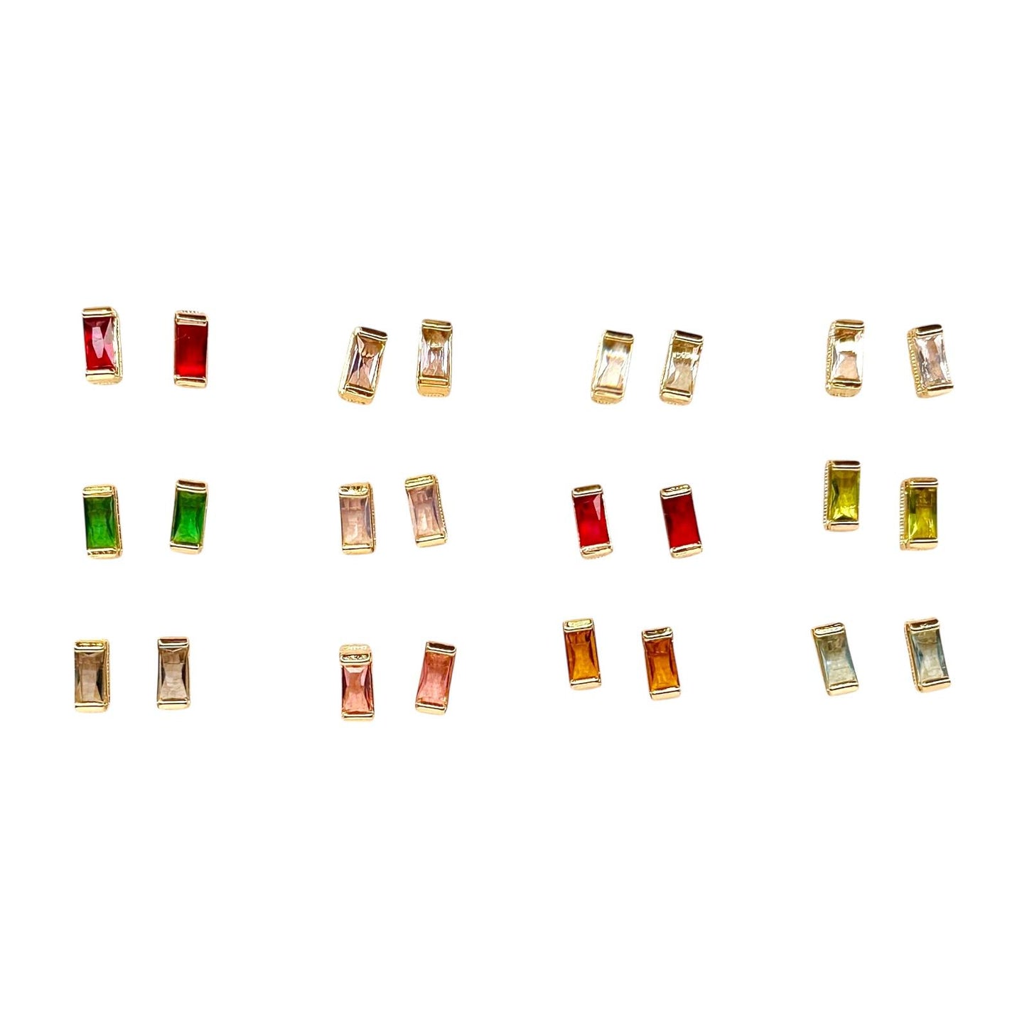 10x3mm Rectangular Birthstone Stud 18k Gold Filled Earrings