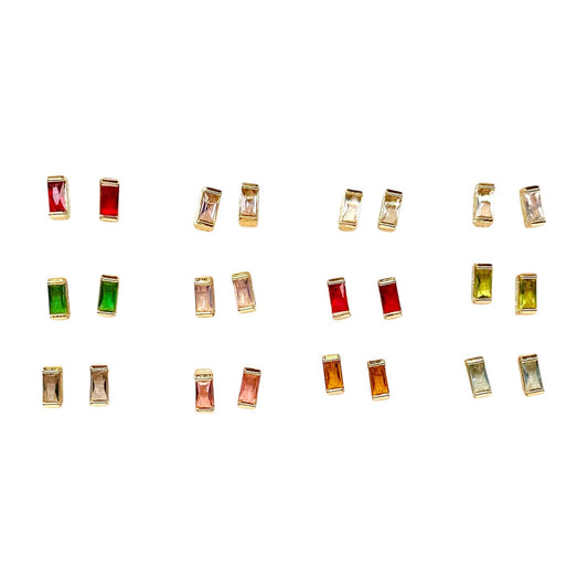 10x3mm Rectangular Birthstone Stud 18k Gold Filled Earrings