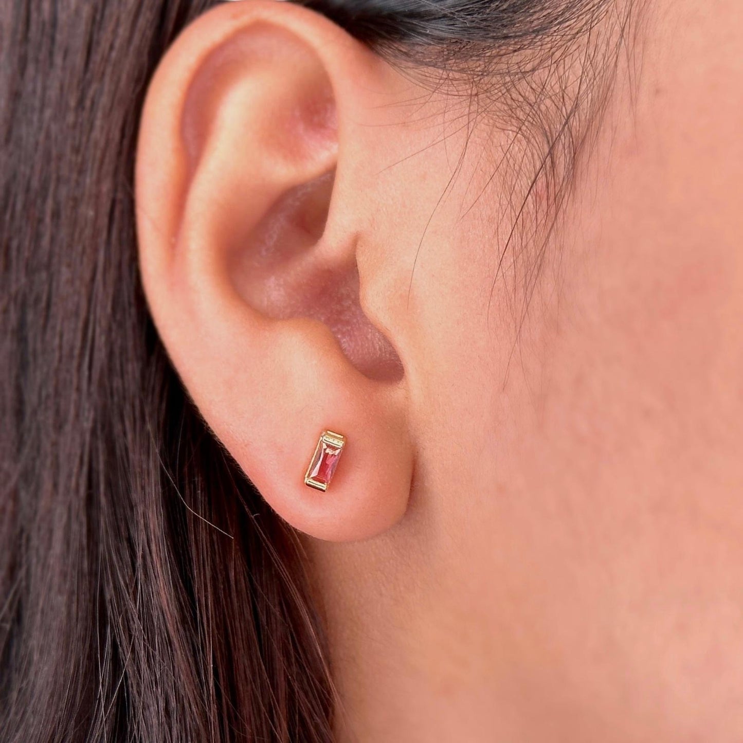 10x3mm Rectangular Birthstone Stud 18k Gold Filled Earrings