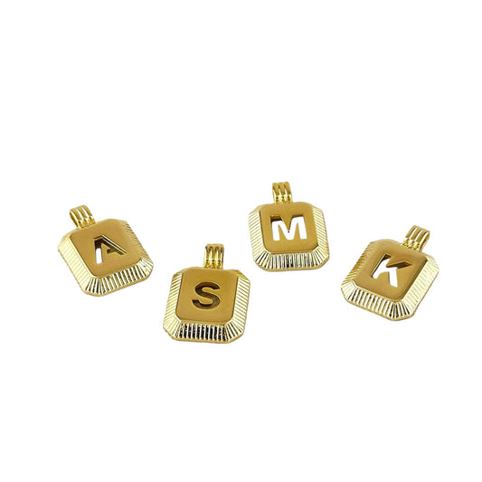 28mm Rectangular Initial Letter 18k Gold Filled Pendant