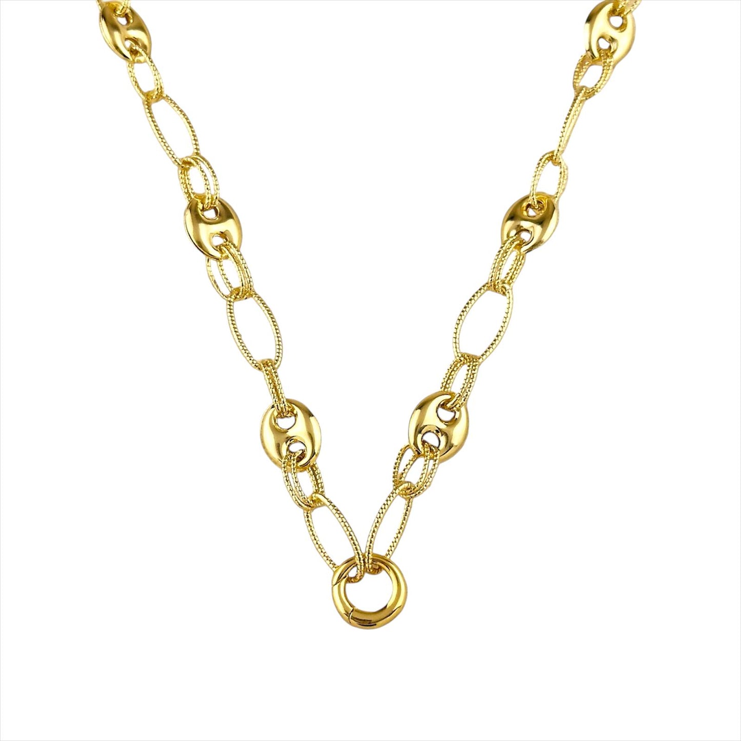 Mariner Oval Mix Link Chain With Snap Clasp 18k Gold Filled Necklace