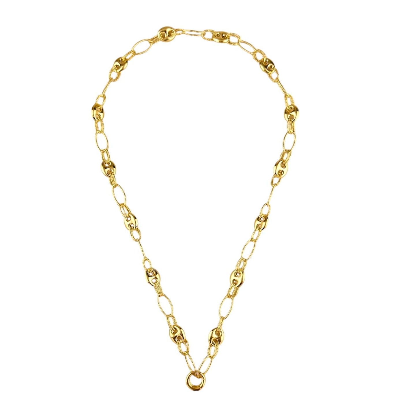 Mariner Oval Mix Link Chain With Snap Clasp 18k Gold Filled Necklace