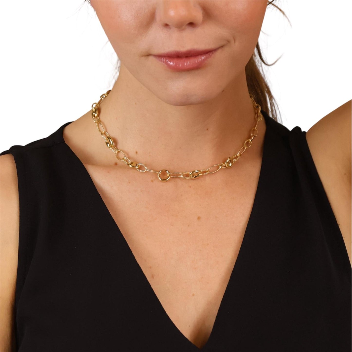 Mariner Oval Mix Link Chain With Snap Clasp 18k Gold Filled Necklace