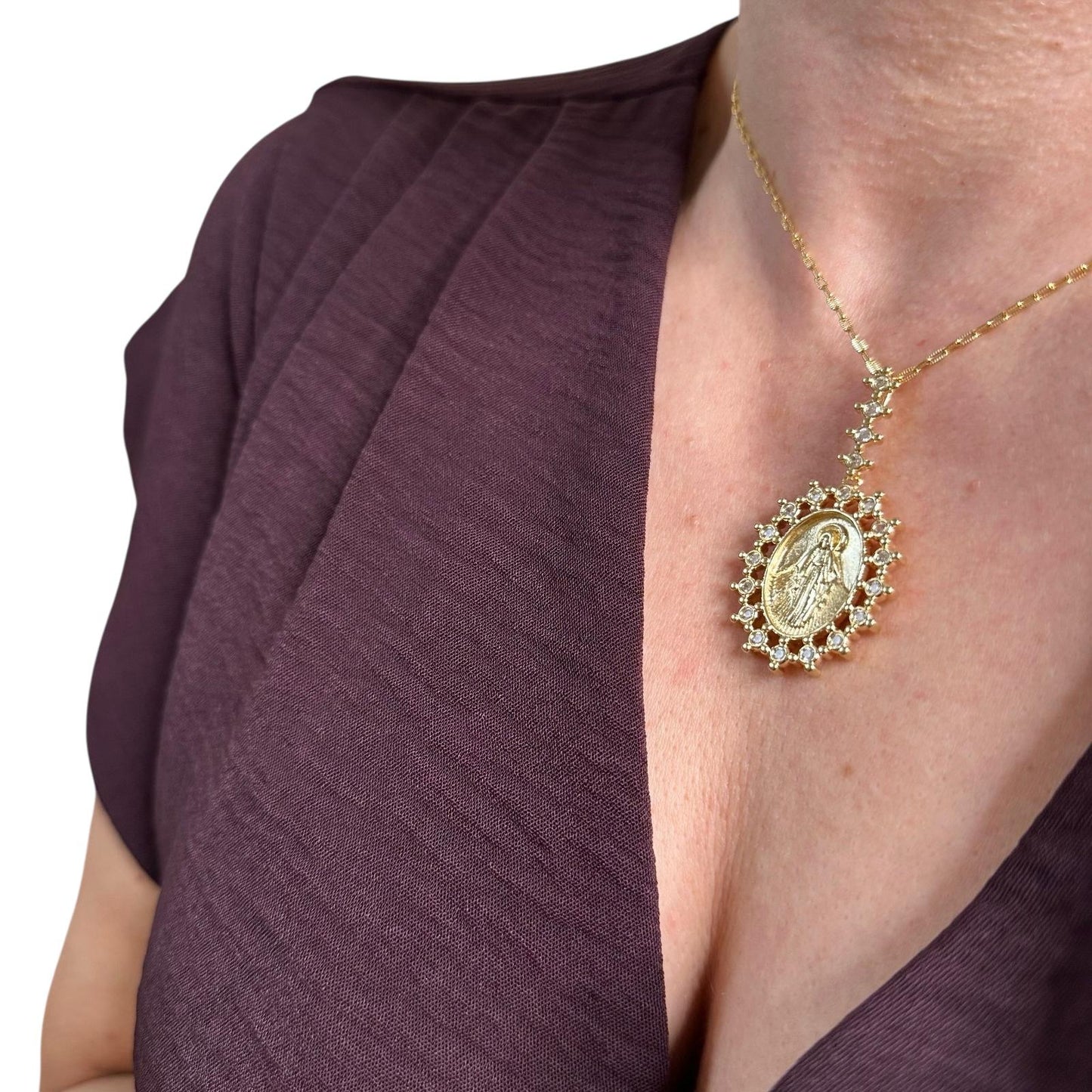 44mm Victorian Lady of Grace Double Sided Medal 18k Gold Filled Pendant