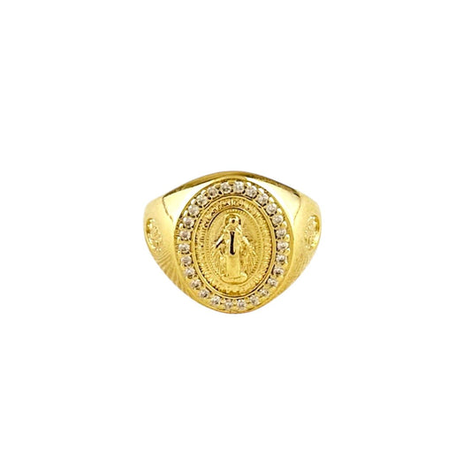 CZ Lady of Grace Medal 18K Gold Filled Ring