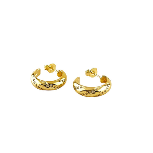 15mm CZ Swirl Design Half Hoop 18k Gold Filled Earrings