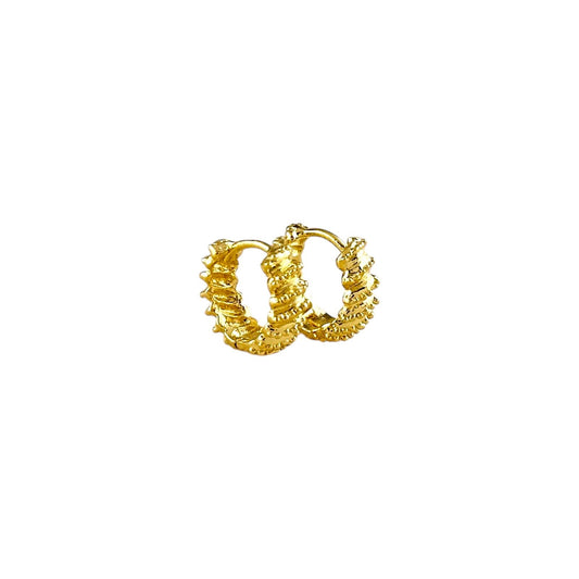 14mm Grooved Swirl Huggie Hoop 18k Gold Filled Earrings