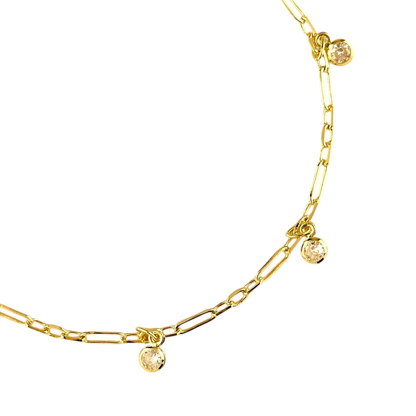 CZ Charms Paperclip Chain 18k Gold Filled Bracelet