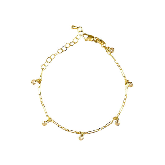 CZ Charms Paperclip Chain 18k Gold Filled Bracelet